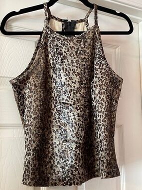 A. Byer Brown and Cream Animal Print Halter Cami